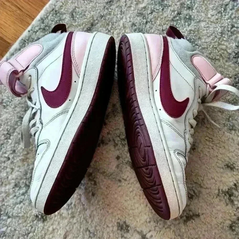 Nike Youth Court Borough Mid 2 White, Pink, and Burgundy Sneaker 4.5 Y